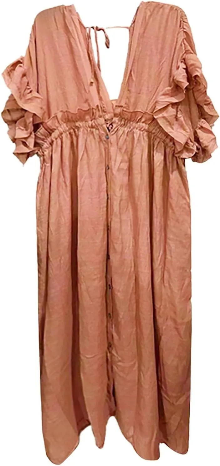 Kaftan Dresses for Women Plus Size Batwing Sleeve Caftans Long Bathing Suit Cover Up Maxi Beach Dress Loungewear