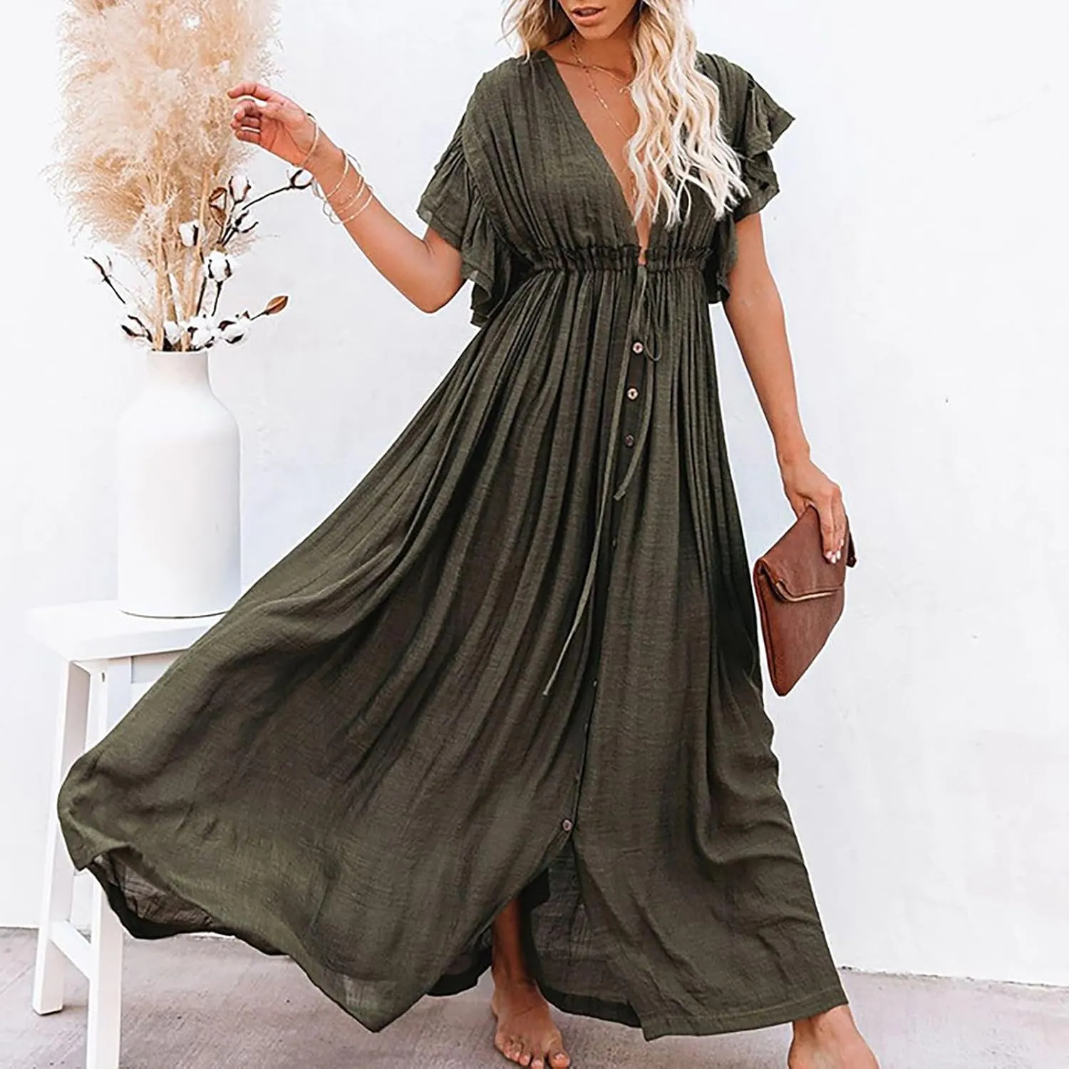 Kaftan Dresses for Women Plus Size Swimsuit Cover Up V Neck Caftan Beach Dress Loungewear