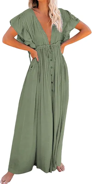 Kaftan Dresses for Women Plus Size Swimsuit Cover Up V Neck Caftan Beach Dress Loungewear