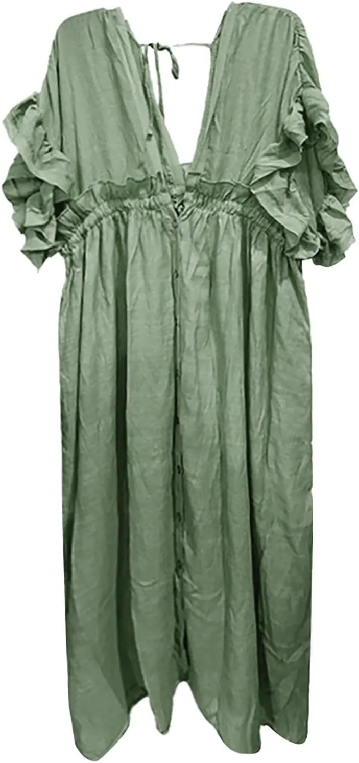 Kaftan Dresses for Women Plus Size Swimsuit Cover Up V Neck Caftan Beach Dress Loungewear