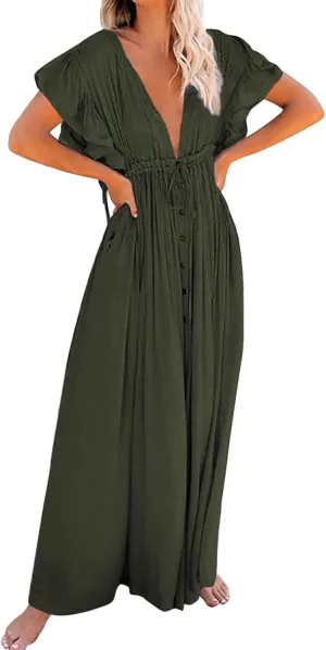 Kaftan Dresses for Women Plus Size Swimsuit Cover Up V Neck Caftan Beach Dress Loungewear