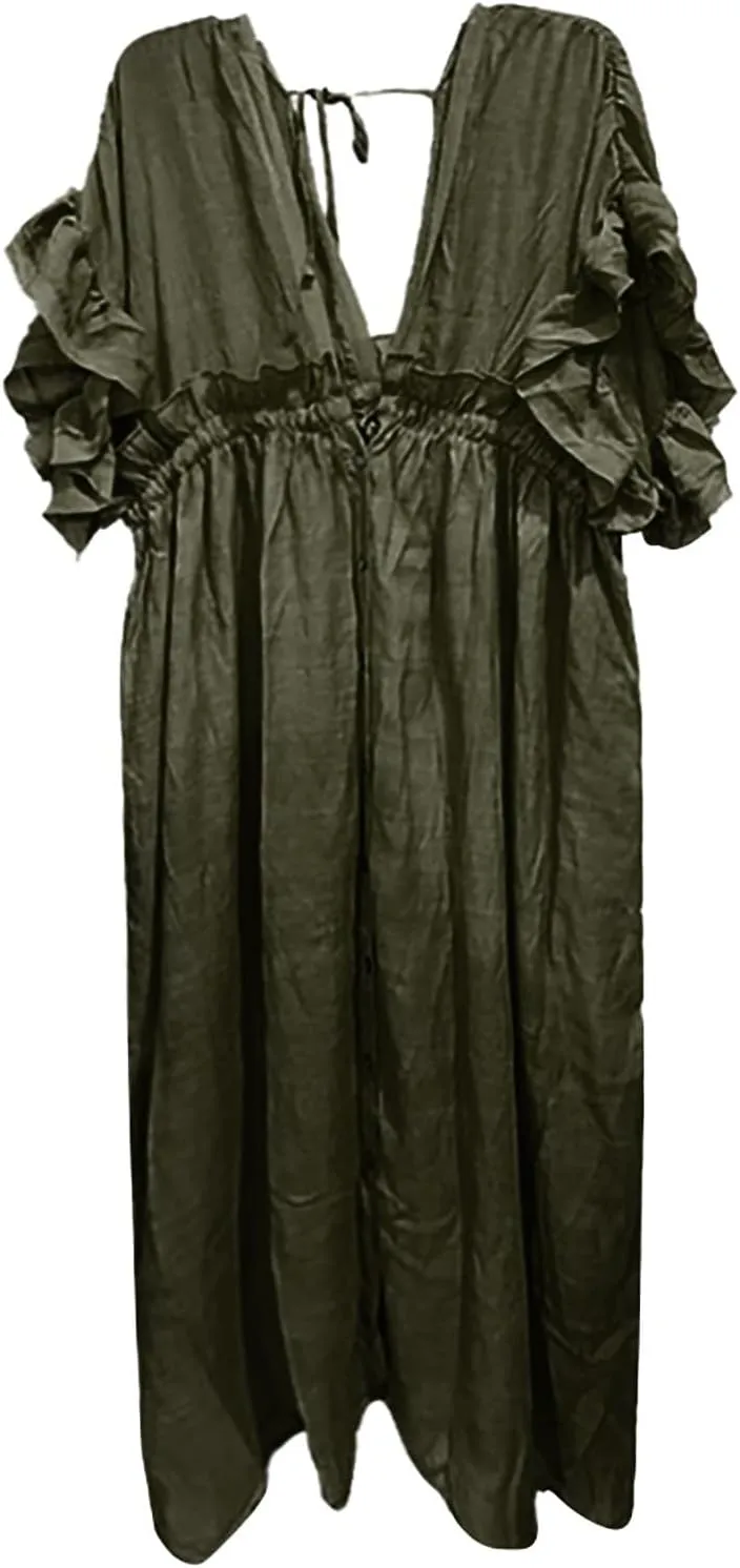 Kaftan Dresses for Women Plus Size Swimsuit Cover Up V Neck Caftan Beach Dress Loungewear