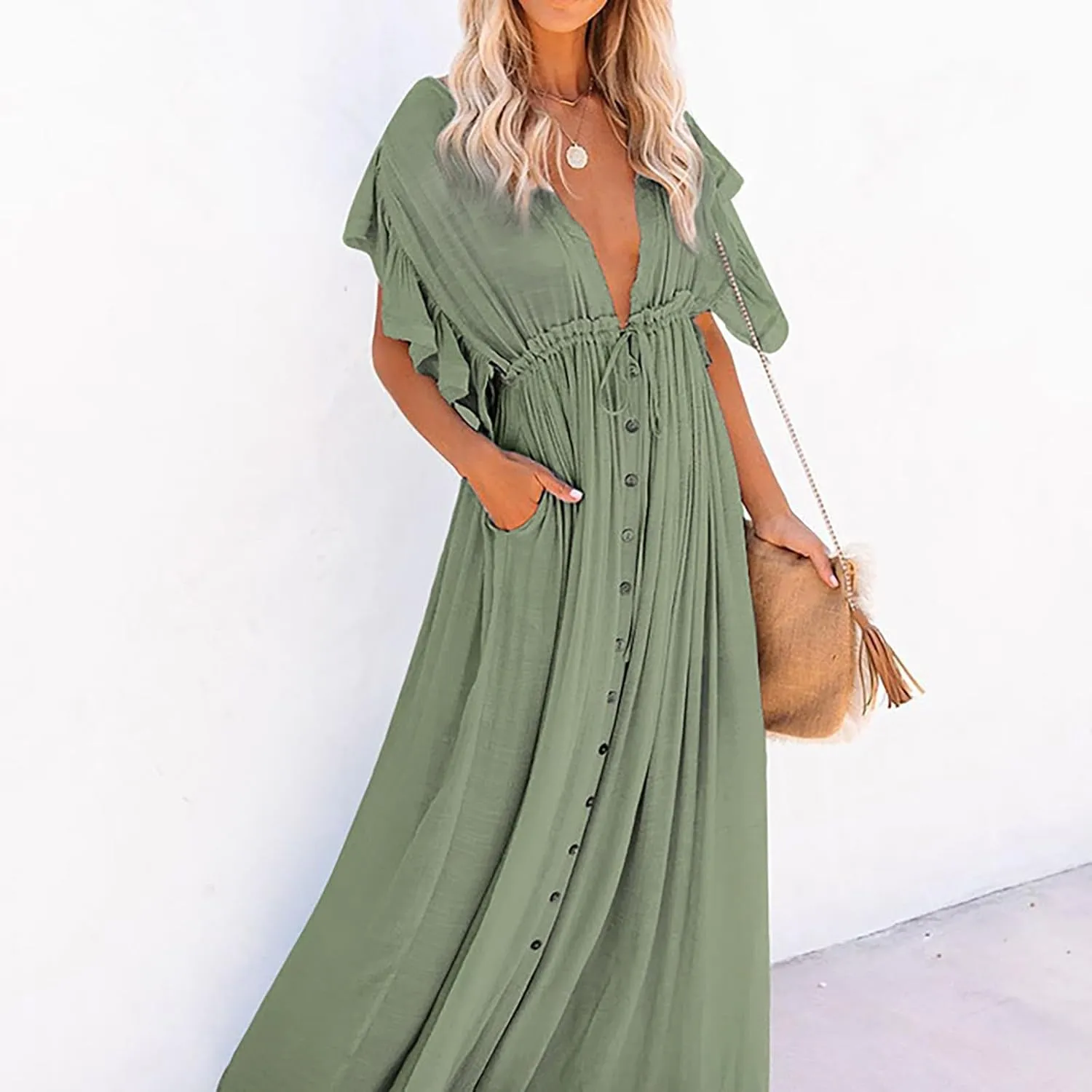 Kaftan Dresses for Women Plus Size Swimsuit Cover Up V Neck Caftan Beach Dress Loungewear