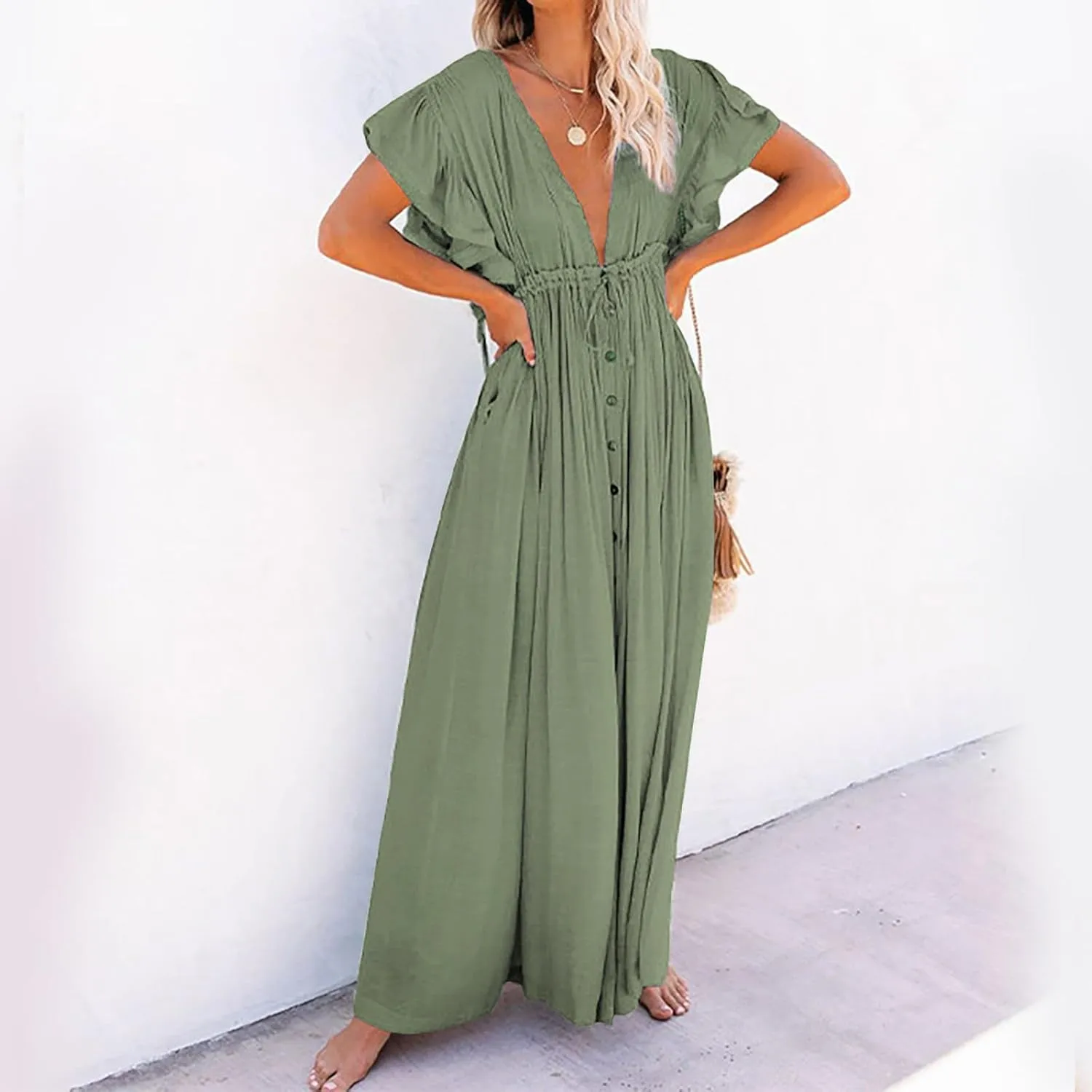 Kaftan Dresses for Women Plus Size Swimsuit Cover Up V Neck Caftan Beach Dress Loungewear