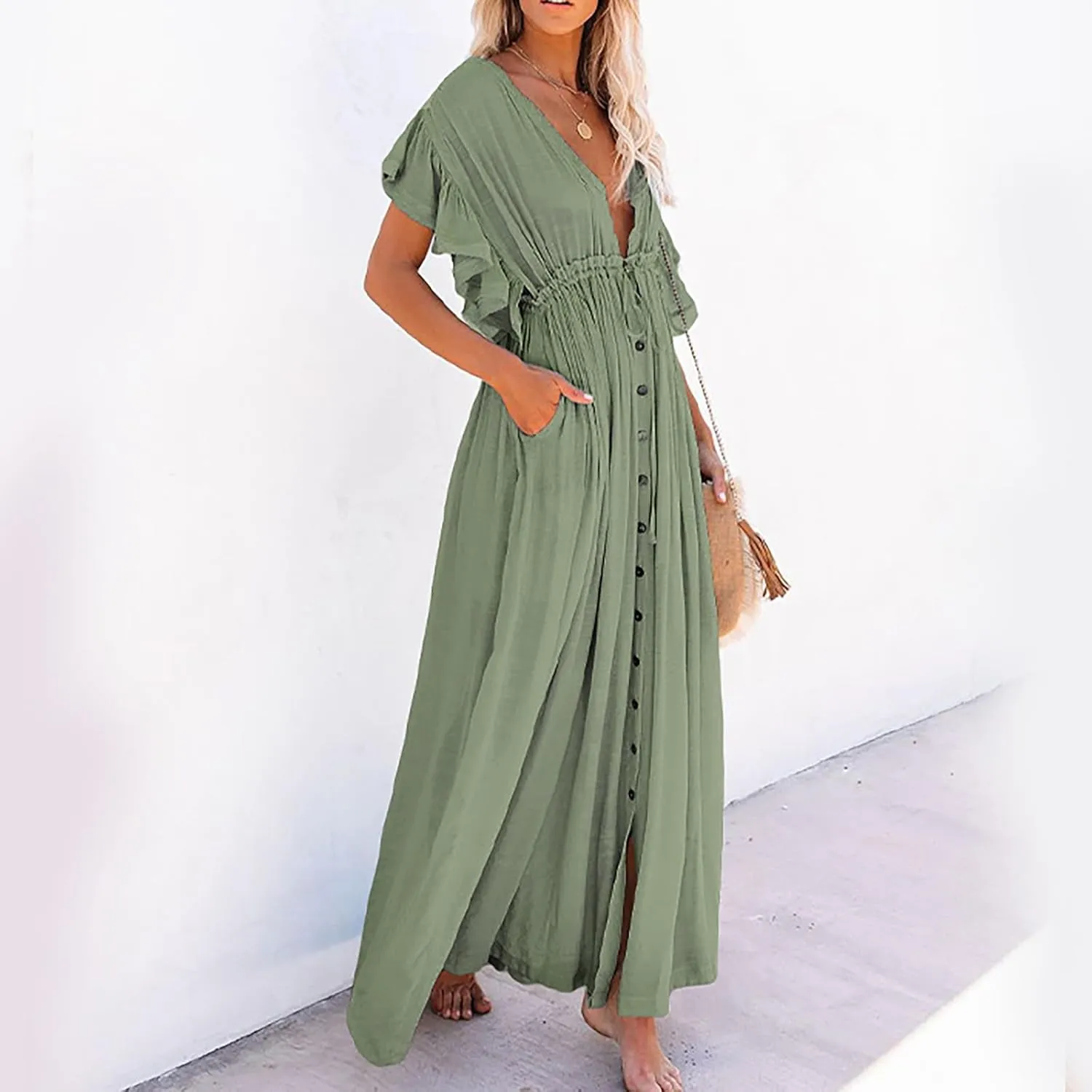 Kaftan Dresses for Women Plus Size Swimsuit Cover Up V Neck Caftan Beach Dress Loungewear