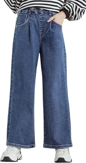Kid Bootcut Jeans Girl Wide Straight Leg Pants Cute Loose Fit Causal Stylish Trousers Stretch Fashion Elastic Waist Jeans