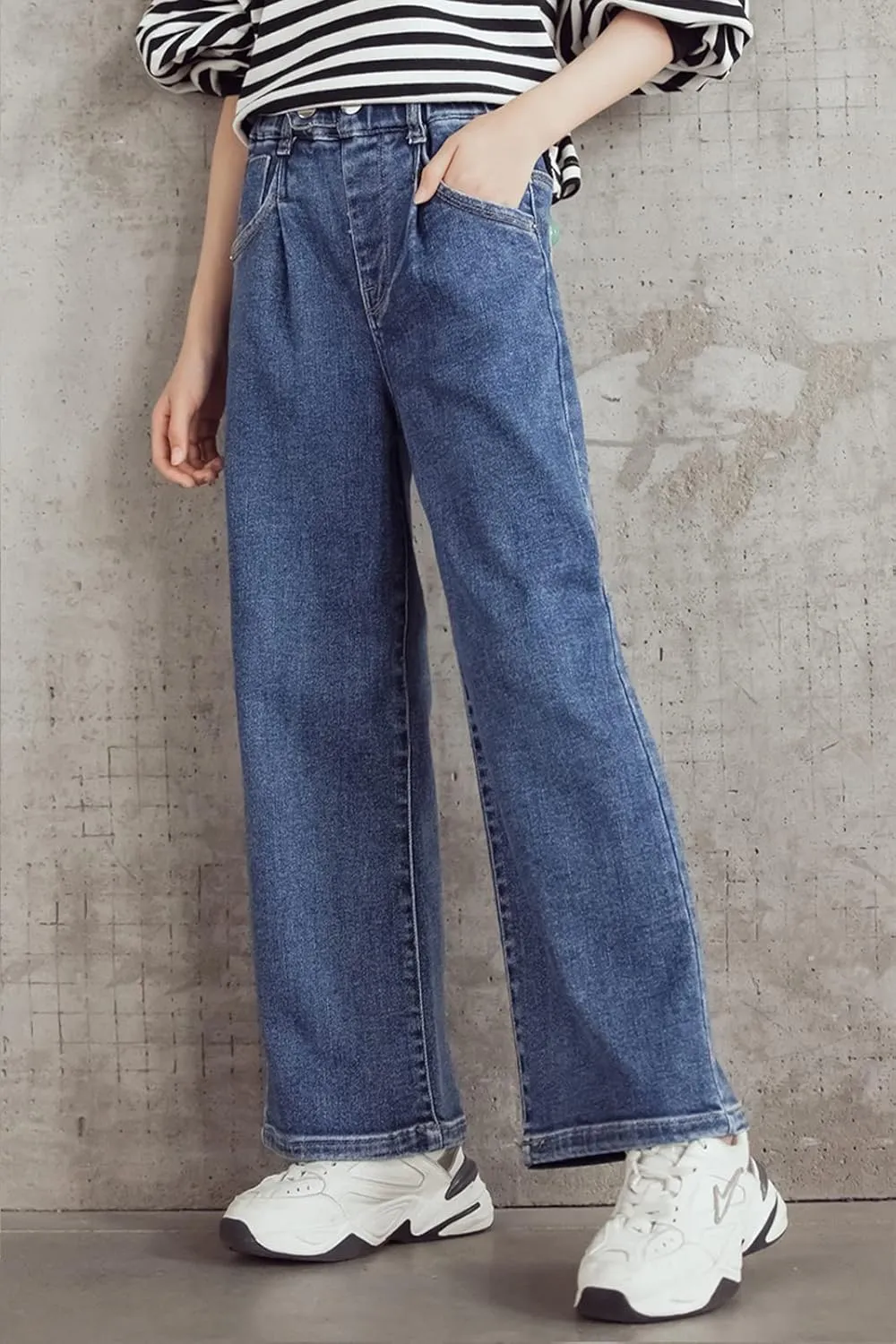 Kid Bootcut Jeans Girl Wide Straight Leg Pants Cute Loose Fit Causal Stylish Trousers Stretch Fashion Elastic Waist Jeans