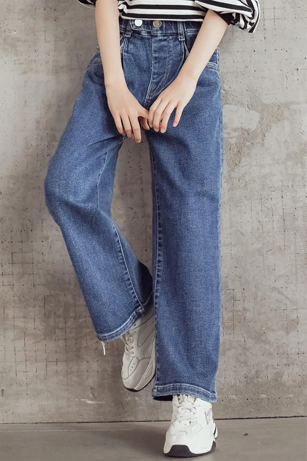 Kid Bootcut Jeans Girl Wide Straight Leg Pants Cute Loose Fit Causal Stylish Trousers Stretch Fashion Elastic Waist Jeans