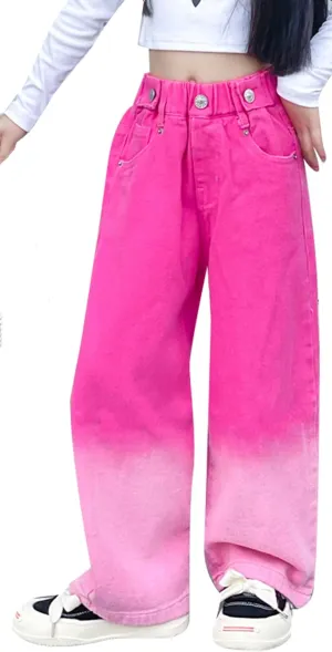 Kid Bootcut Jeans Girl Wide Straight Leg Pants Cute Loose Fit Causal Stylish Trousers Stretch Fashion Elastic Waist Jeans