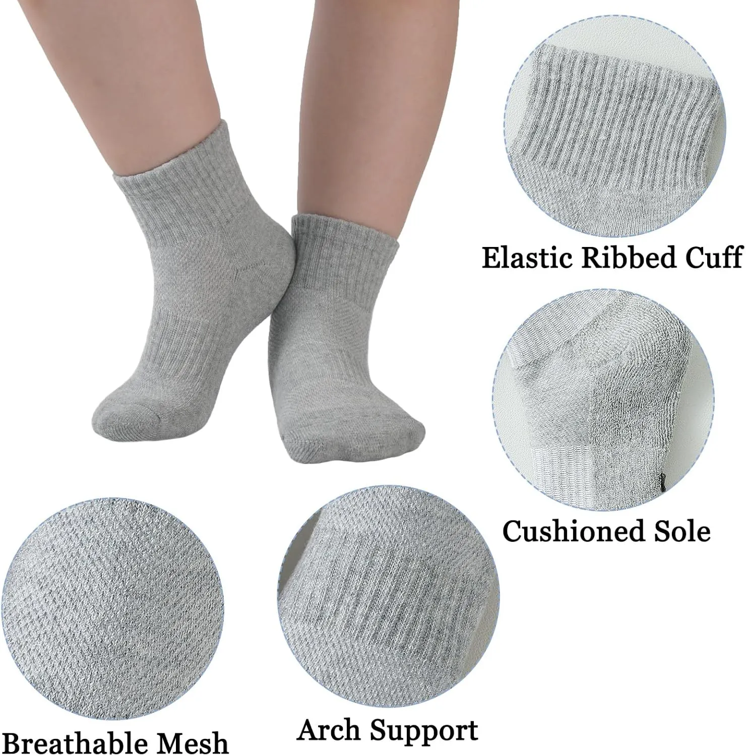 Kids Athletic Socks - Breathable Mesh Sports Socks for Boys & Girls, Youth 10 Pairs
