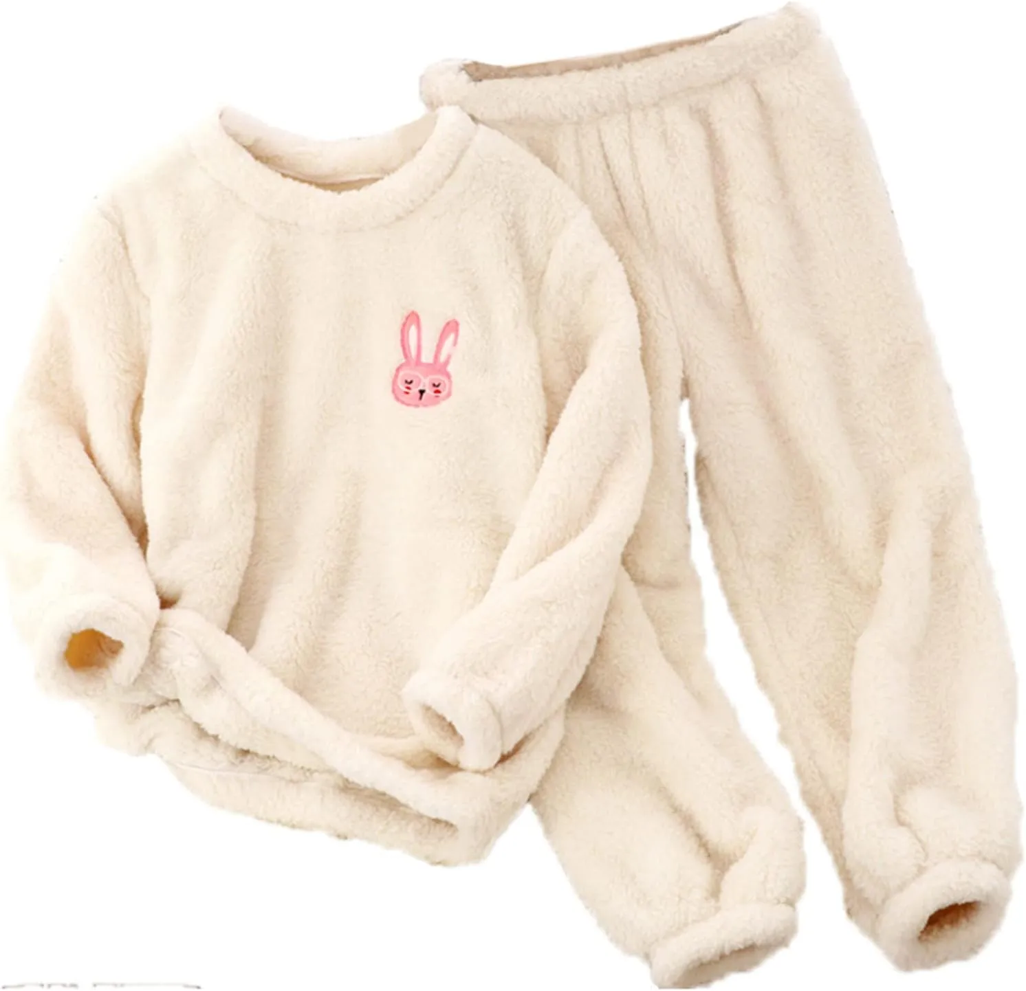 Kids Toddler Pajamas Boys Girls Fleece Pajama Set Winter Warm Sleepwear Pjs Set Plush Tops Pants Outfits Loungewear