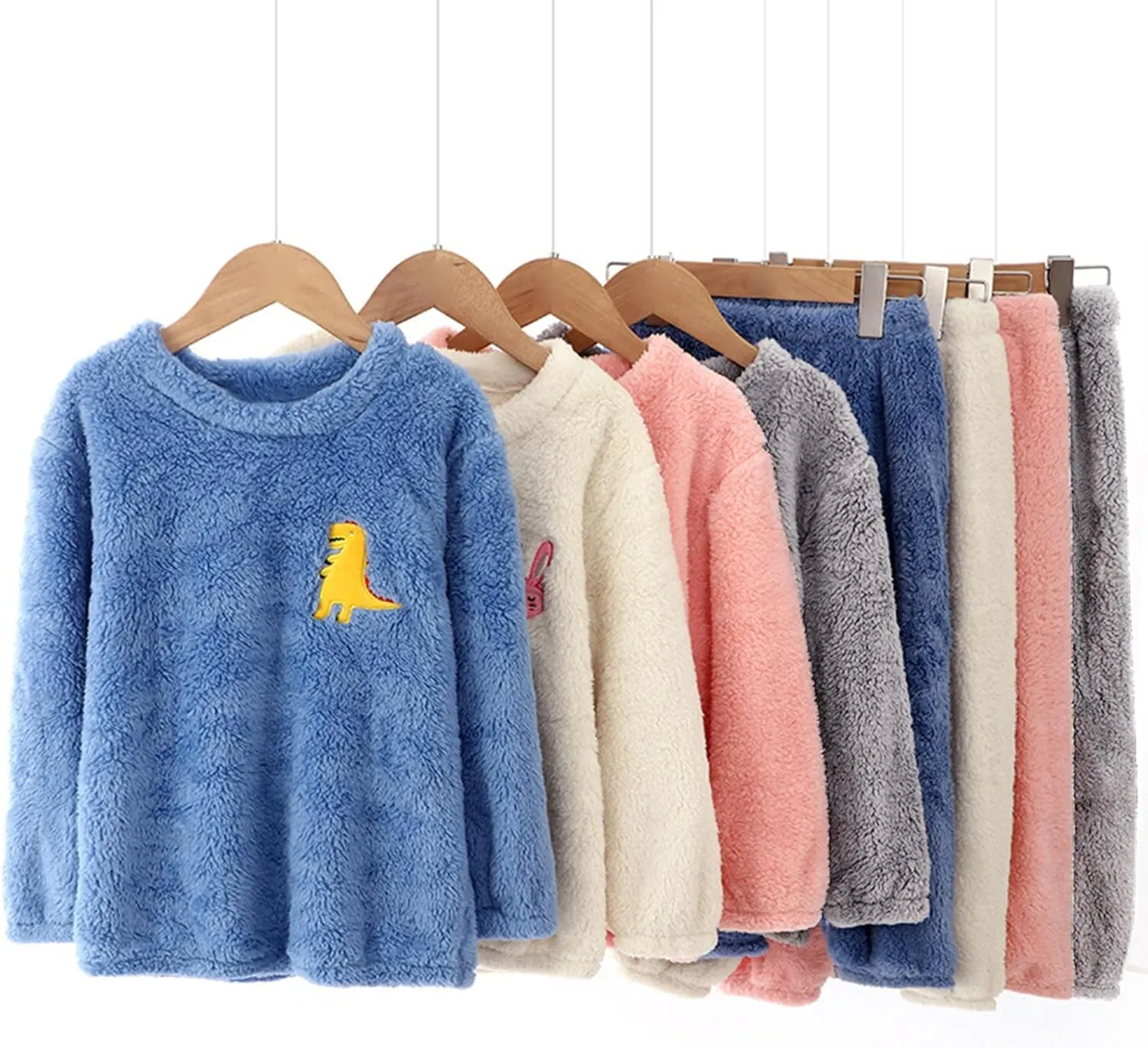 Kids Toddler Pajamas Boys Girls Fleece Pajama Set Winter Warm Sleepwear Pjs Set Plush Tops Pants Outfits Loungewear