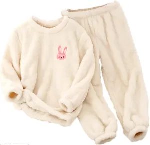 Kids Toddler Pajamas Boys Girls Fleece Pajama Set Winter Warm Sleepwear Pjs Set Plush Tops Pants Outfits Loungewear