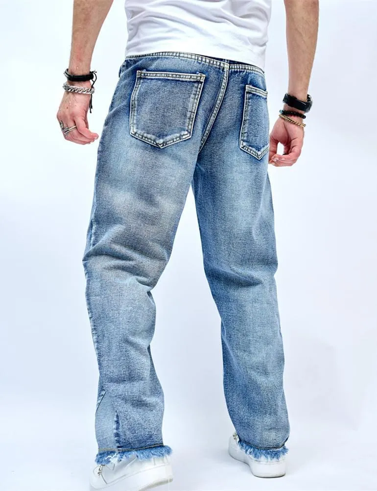 Kinghua Mens Baggy Jeans Straight Leg Loose Fit Denim Pants Casual Skater Streetwear Trousers