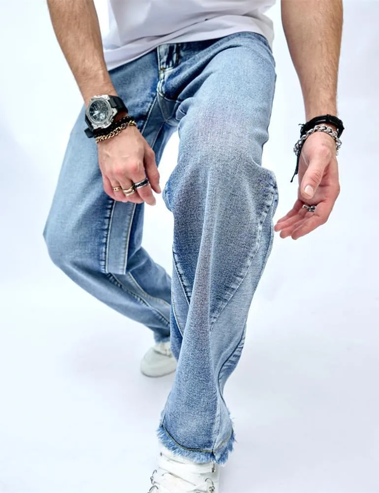 Kinghua Mens Baggy Jeans Straight Leg Loose Fit Denim Pants Casual Skater Streetwear Trousers