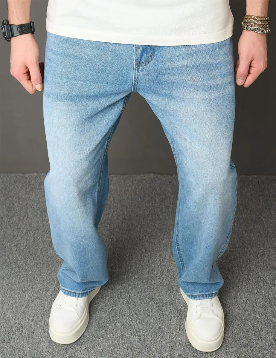 Kinghua Mens Baggy Jeans Straight Leg Loose Fit Denim Pants Casual Skater Streetwear Trousers