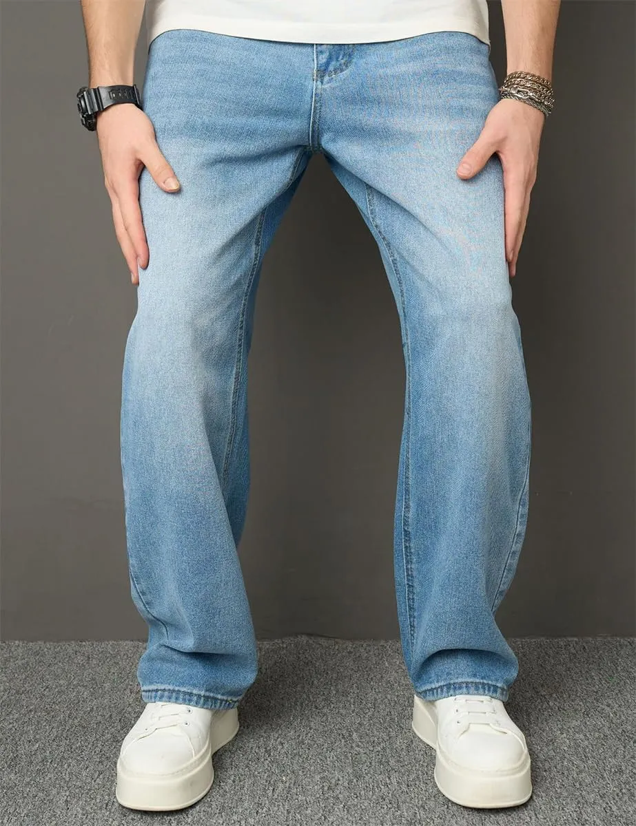 Kinghua Mens Baggy Jeans Straight Leg Loose Fit Denim Pants Casual Skater Streetwear Trousers
