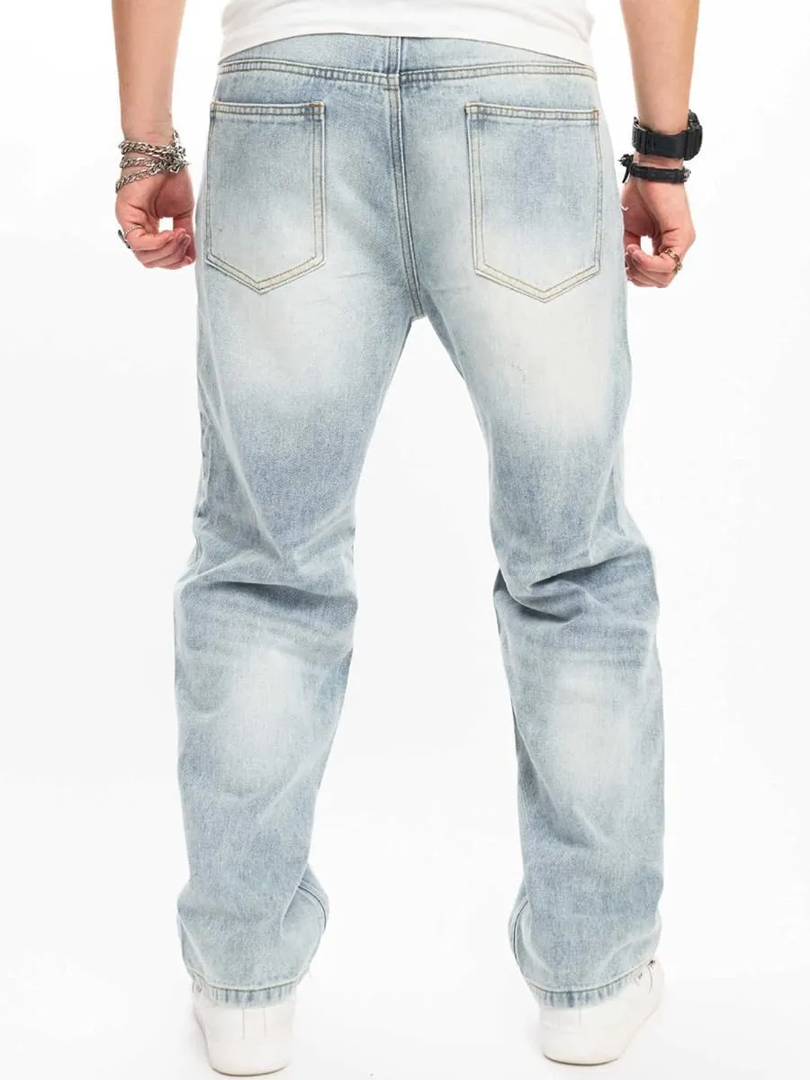 Kinghua Mens Baggy Jeans Straight Leg Loose Fit Denim Pants Casual Skater Streetwear Trousers