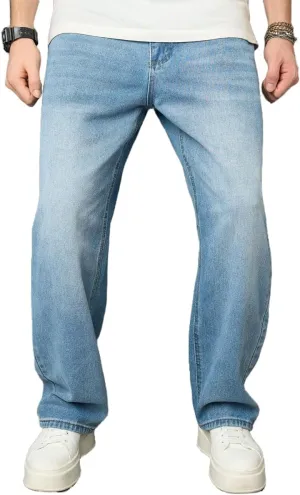 Kinghua Mens Baggy Jeans Straight Leg Loose Fit Denim Pants Casual Skater Streetwear Trousers