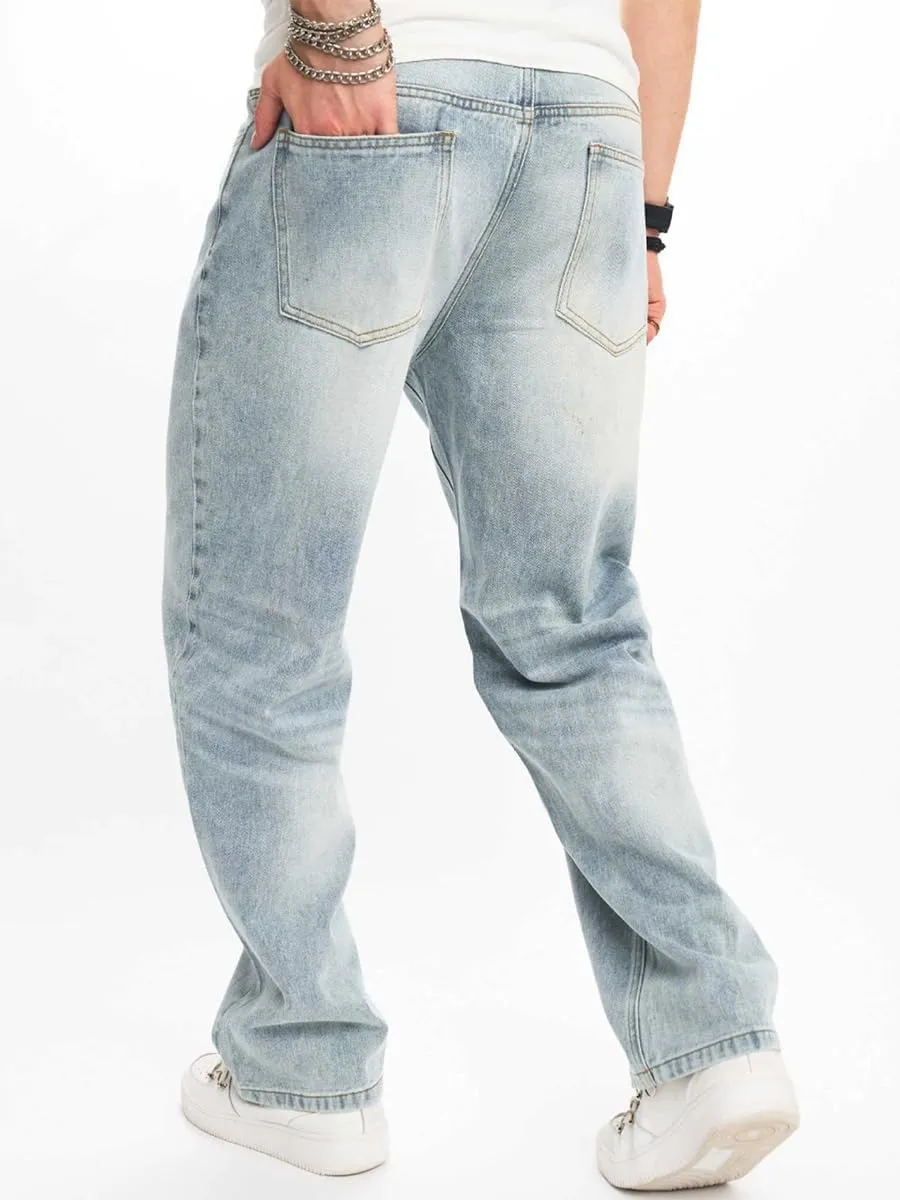 Kinghua Mens Baggy Jeans Straight Leg Loose Fit Denim Pants Casual Skater Streetwear Trousers