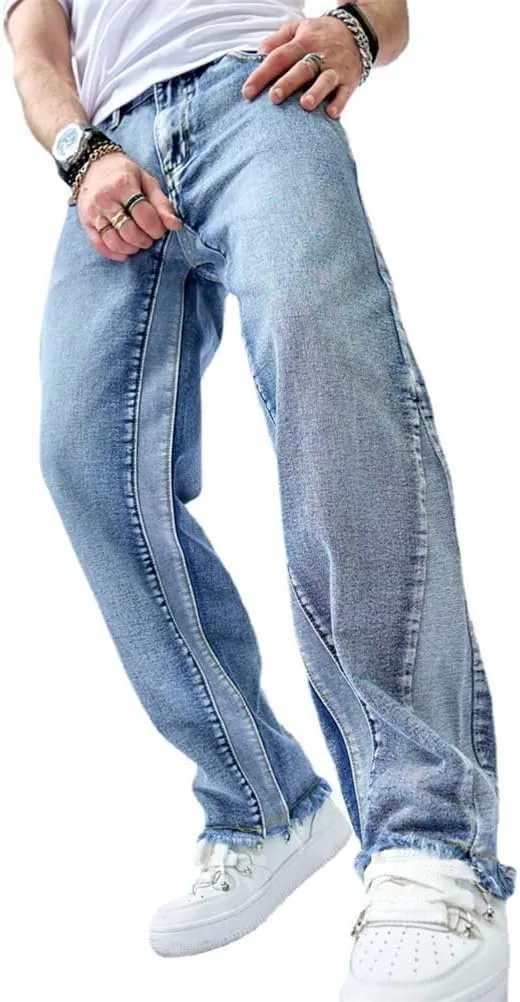 Kinghua Mens Baggy Jeans Straight Leg Loose Fit Denim Pants Casual Skater Streetwear Trousers
