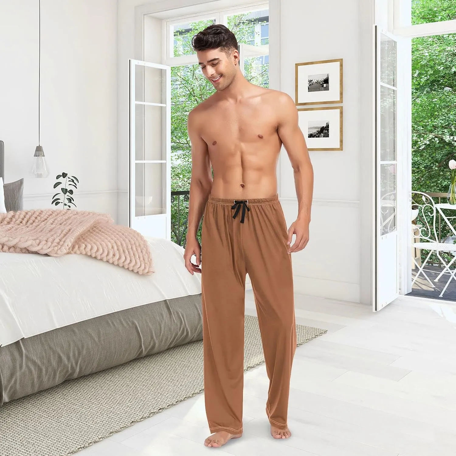KLL Mens Sleepwear Pajama Pants Drawstring Lounge Pants Men Pajamas Bottoms with Pockets S-XXL