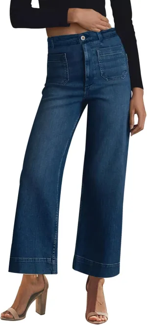 KUNMI Women's Wide Leg High Waisted Stretchy Straight Leg Jeans Baggy Loose Trendy Denim Pants