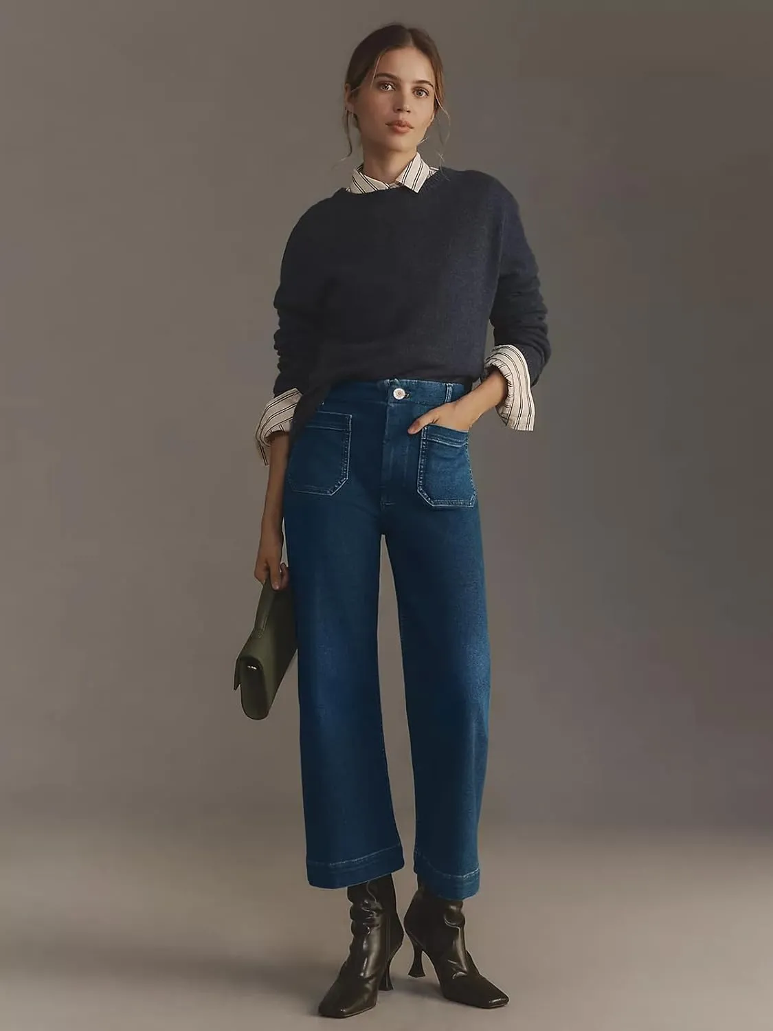 KUNMI Women's Wide Leg High Waisted Stretchy Straight Leg Jeans Baggy Loose Trendy Denim Pants