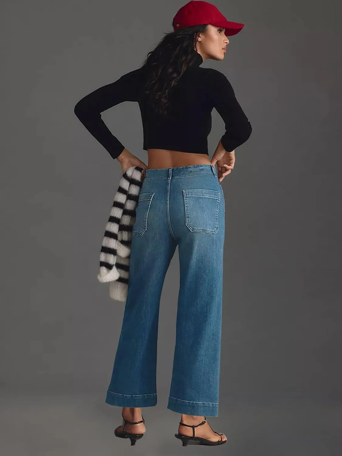 KUNMI Women's Wide Leg High Waisted Stretchy Straight Leg Jeans Baggy Loose Trendy Denim Pants