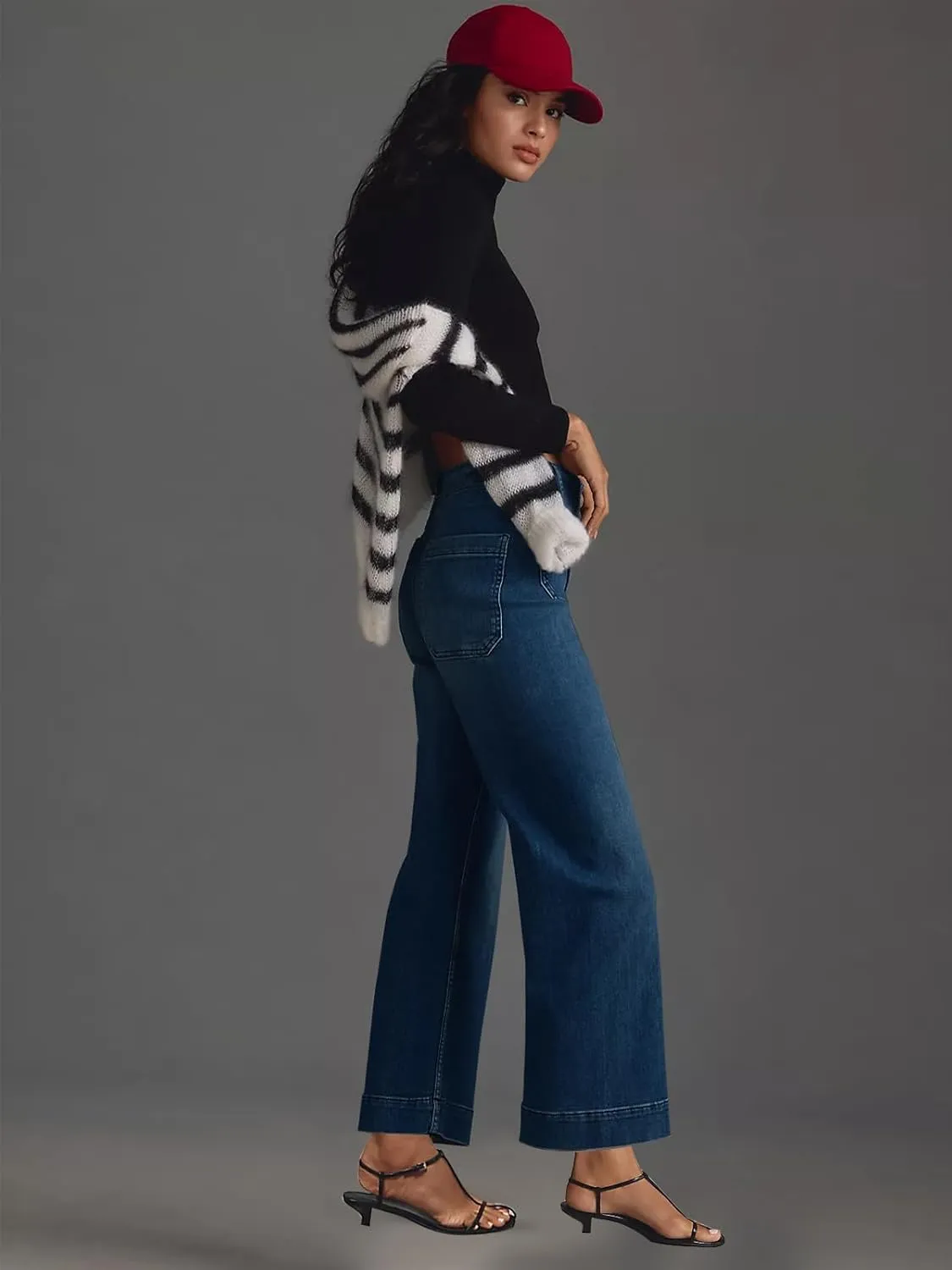 KUNMI Women's Wide Leg High Waisted Stretchy Straight Leg Jeans Baggy Loose Trendy Denim Pants