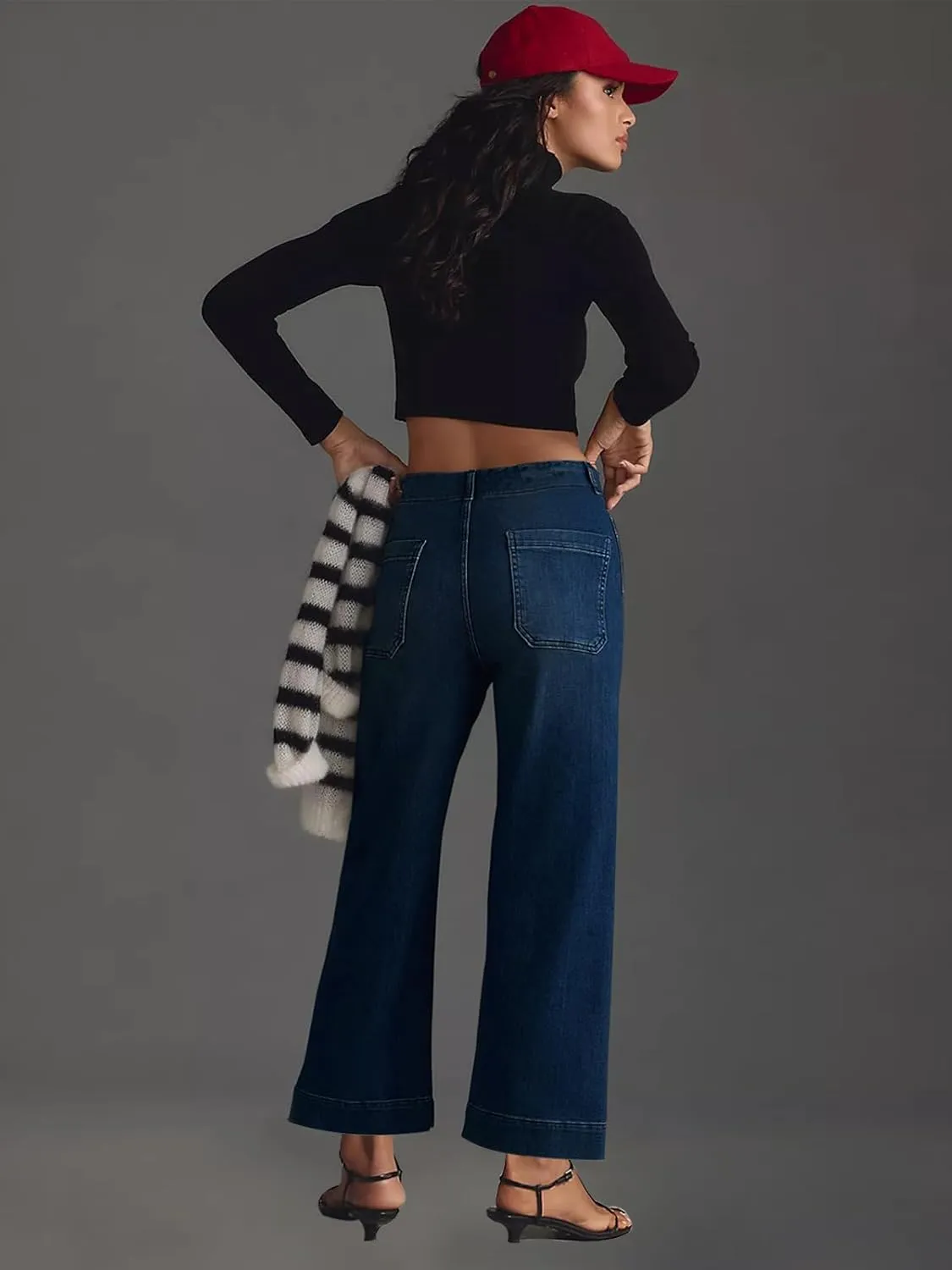 KUNMI Women's Wide Leg High Waisted Stretchy Straight Leg Jeans Baggy Loose Trendy Denim Pants
