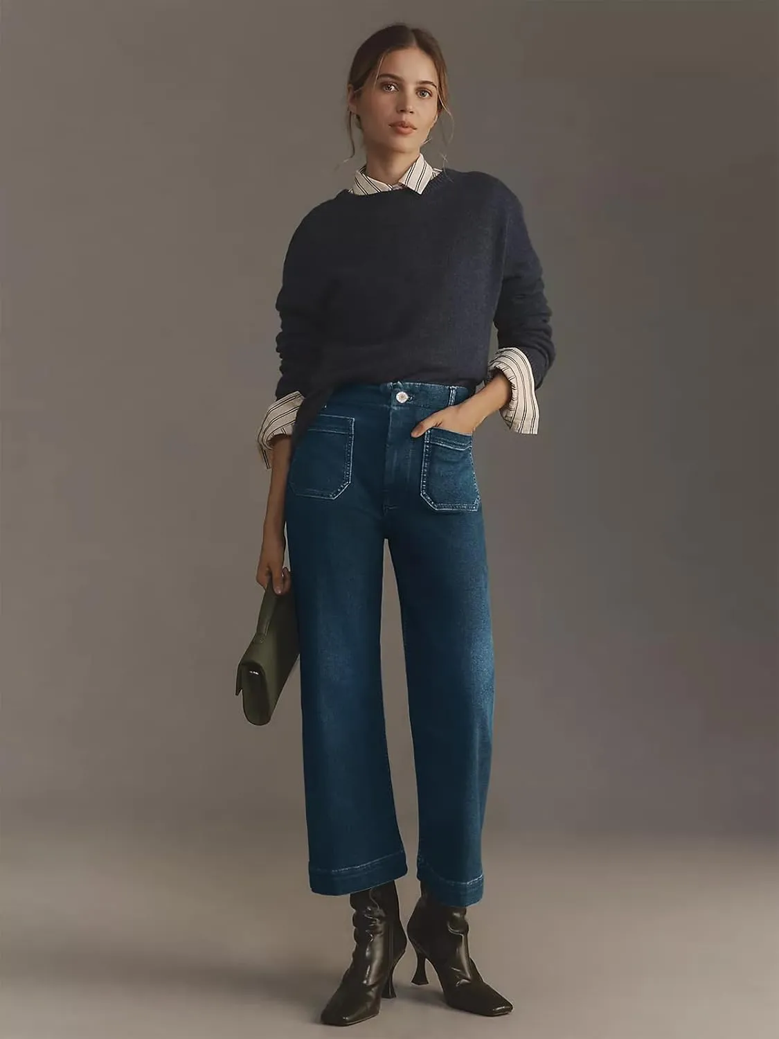 KUNMI Women's Wide Leg High Waisted Stretchy Straight Leg Jeans Baggy Loose Trendy Denim Pants