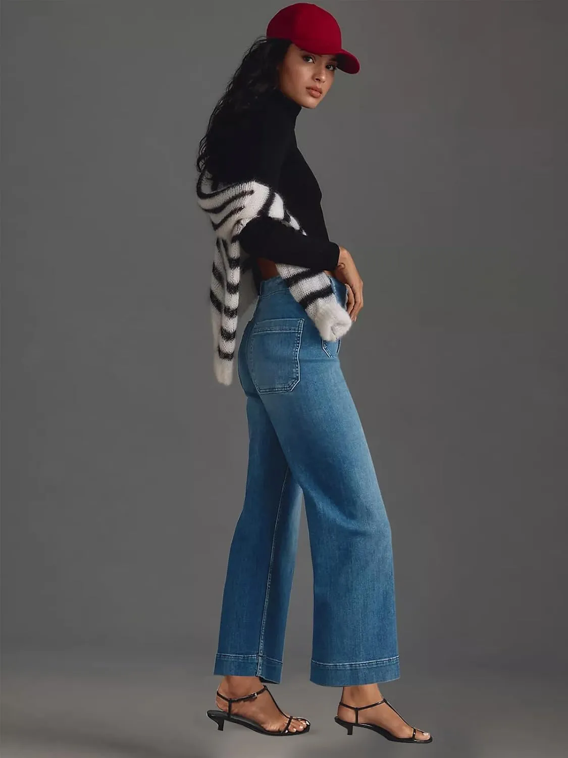 KUNMI Women's Wide Leg High Waisted Stretchy Straight Leg Jeans Baggy Loose Trendy Denim Pants