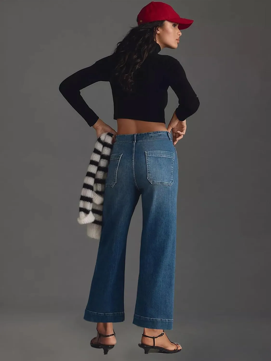 KUNMI Women's Wide Leg High Waisted Stretchy Straight Leg Jeans Baggy Loose Trendy Denim Pants