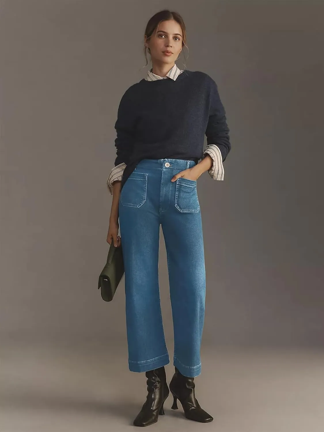KUNMI Women's Wide Leg High Waisted Stretchy Straight Leg Jeans Baggy Loose Trendy Denim Pants