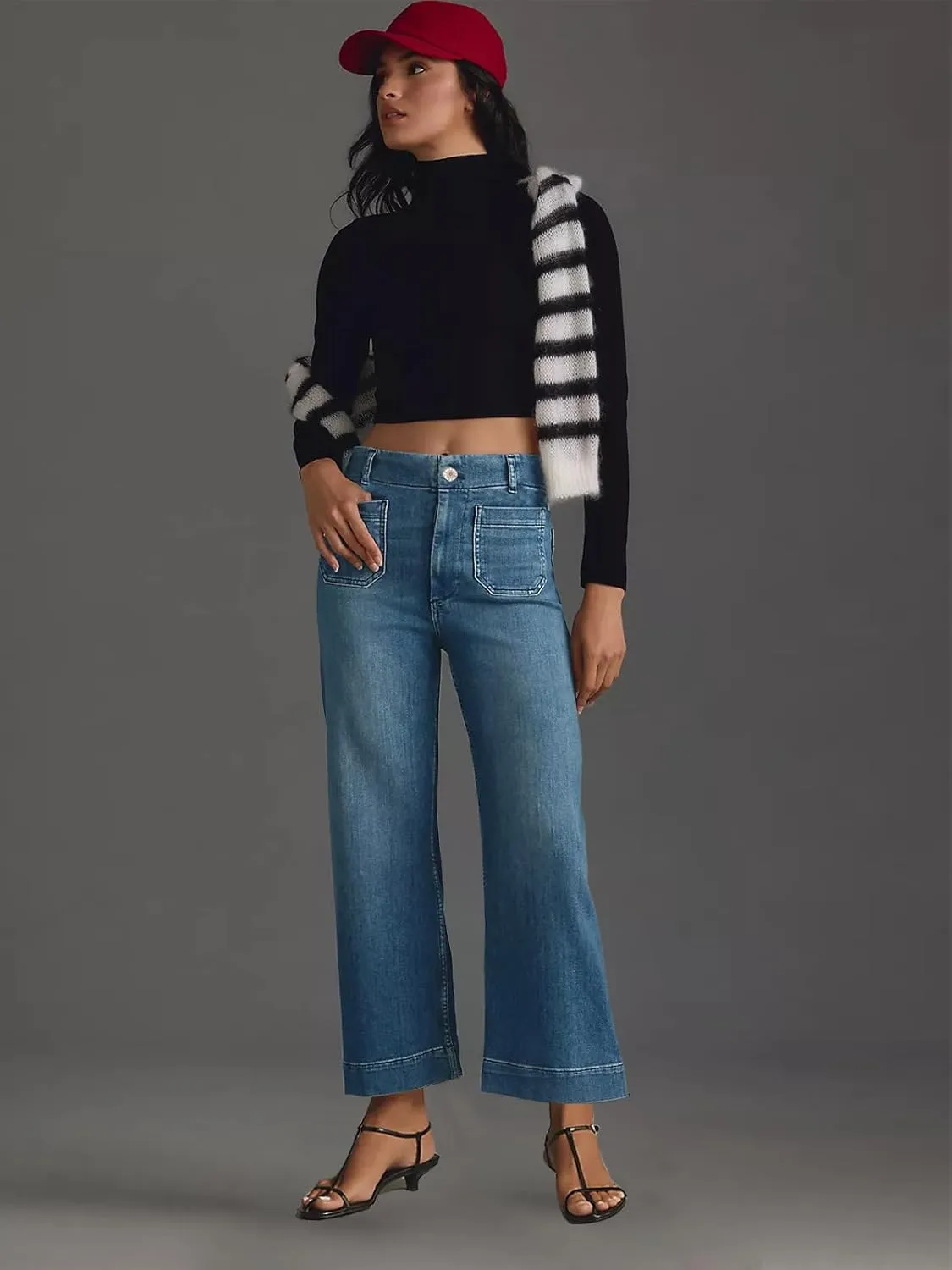 KUNMI Women's Wide Leg High Waisted Stretchy Straight Leg Jeans Baggy Loose Trendy Denim Pants