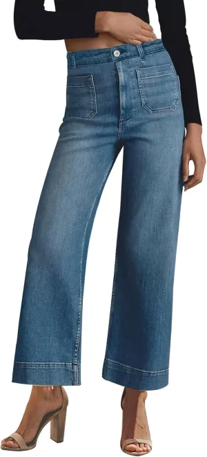 KUNMI Women's Wide Leg High Waisted Stretchy Straight Leg Jeans Baggy Loose Trendy Denim Pants