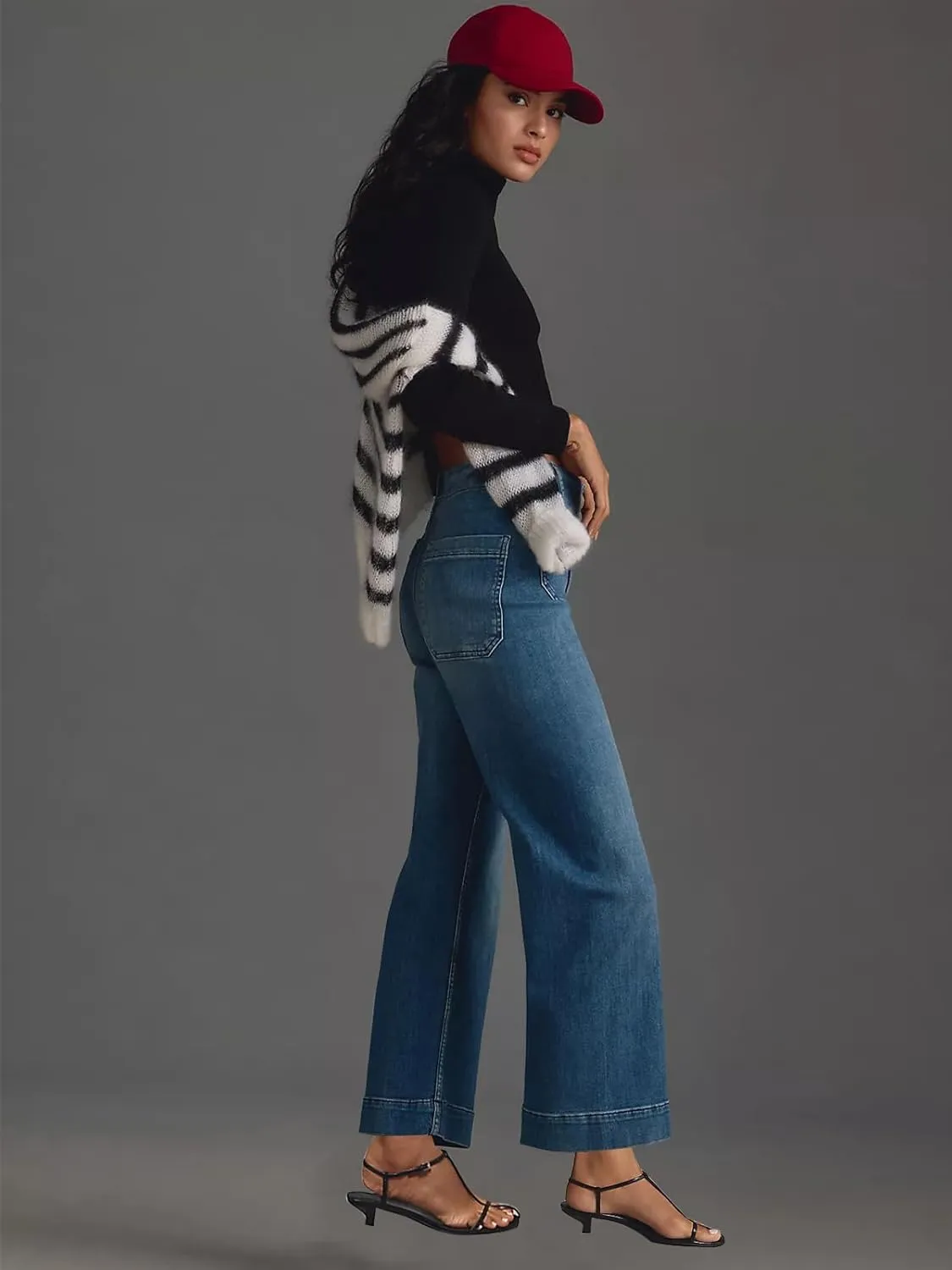 KUNMI Women's Wide Leg High Waisted Stretchy Straight Leg Jeans Baggy Loose Trendy Denim Pants