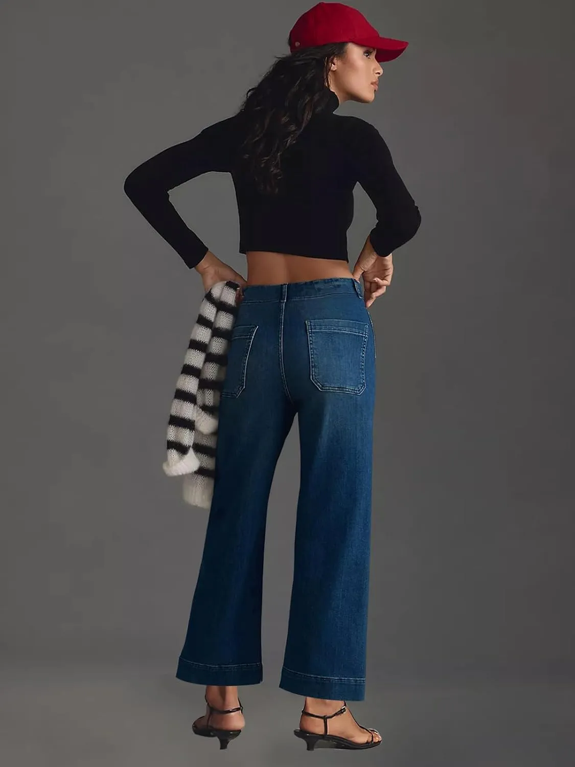 KUNMI Women's Wide Leg High Waisted Stretchy Straight Leg Jeans Baggy Loose Trendy Denim Pants