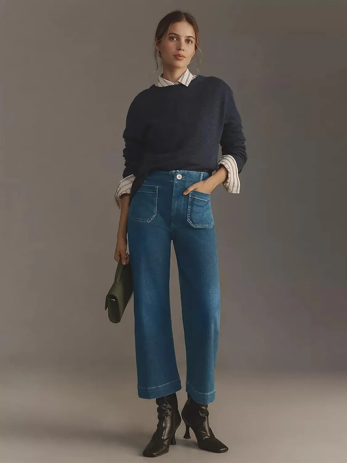 KUNMI Women's Wide Leg High Waisted Stretchy Straight Leg Jeans Baggy Loose Trendy Denim Pants