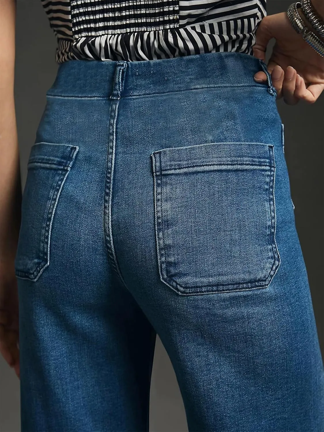 KUNMI Women's Wide Leg High Waisted Stretchy Straight Leg Jeans Baggy Loose Trendy Denim Pants
