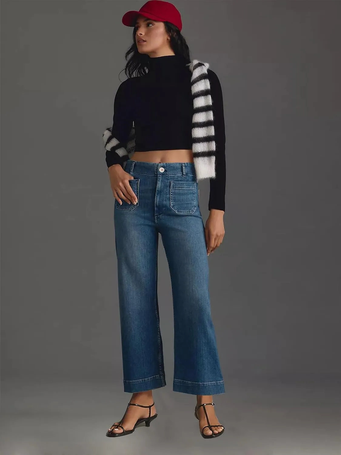 KUNMI Women's Wide Leg High Waisted Stretchy Straight Leg Jeans Baggy Loose Trendy Denim Pants