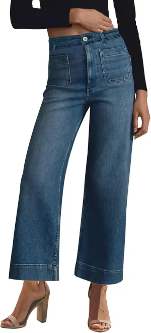 KUNMI Women's Wide Leg High Waisted Stretchy Straight Leg Jeans Baggy Loose Trendy Denim Pants