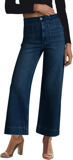 KUNMI Women's Wide Leg High Waisted Stretchy Straight Leg Jeans Baggy Loose Trendy Denim Pants