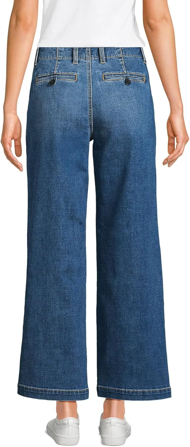 Lands' End Women's Mid Rise Denim Wide Leg Ankle Jeans