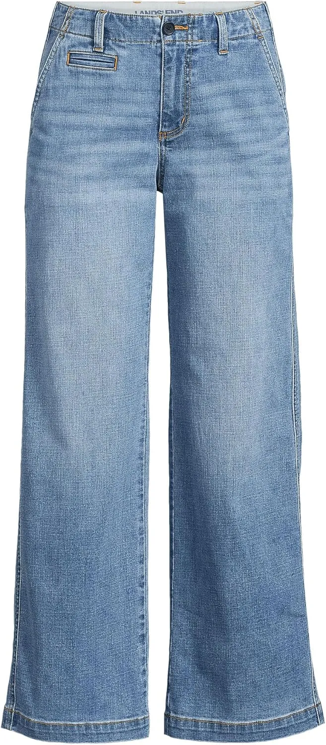 Lands' End Women's Mid Rise Denim Wide Leg Ankle Jeans