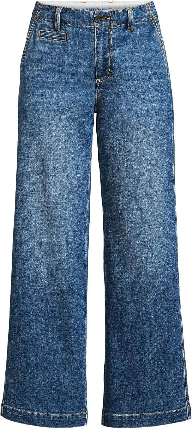Lands' End Women's Mid Rise Denim Wide Leg Ankle Jeans
