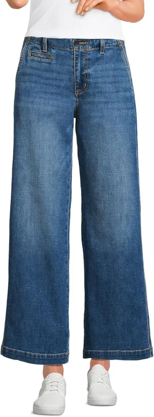 Lands' End Women's Mid Rise Denim Wide Leg Ankle Jeans