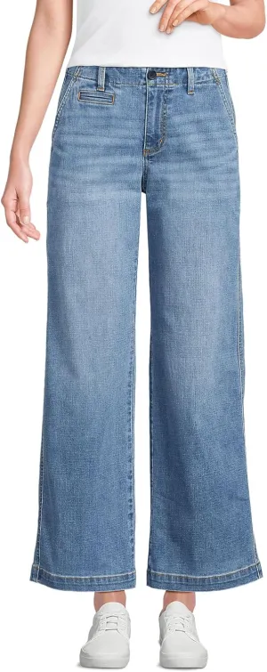 Lands' End Women's Mid Rise Denim Wide Leg Ankle Jeans