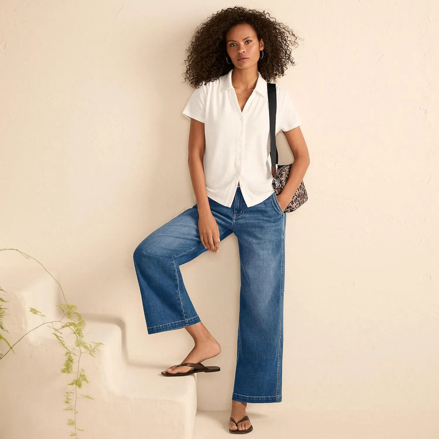 Lands' End Women's Mid Rise Denim Wide Leg Ankle Jeans